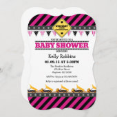 Hot Pink Construction Baby Shower Invitation (Front/Back)