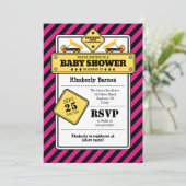 Hot Pink Construction Baby Shower Invitation (Standing Front)