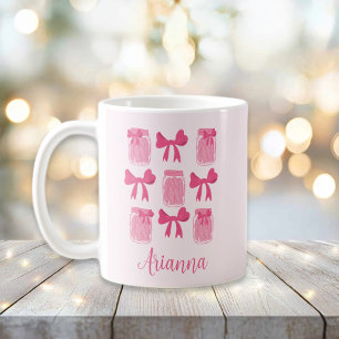 Hot Pink Coquette Pickle Jar and Bow Personalized Coffee Mug