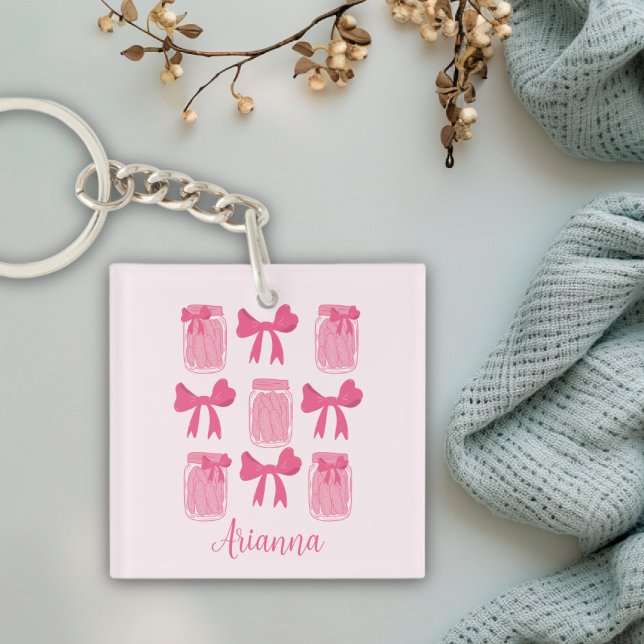 Hot Pink Coquette Pickle Jar and Bow Personalized Keychain (Hot Pink Coquette Pickle Jar and Bow Personalized Keychain)