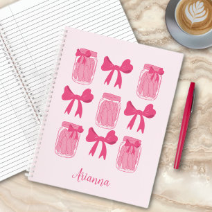 Hot Pink Coquette Pickle Jar and Bow Personalized Notebook