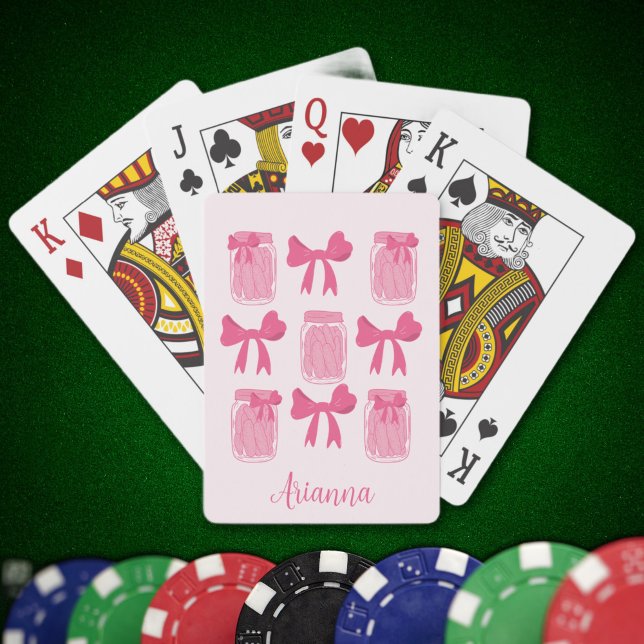 Hot Pink Coquette Pickle Jar and Bow Personalized Poker Cards (Hot Pink Coquette Pickle Jar and Bow Personalized Playing Cards)