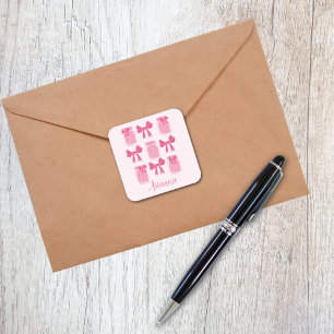 Hot Pink Coquette Pickle Jar and Bow Personalized Square Sticker