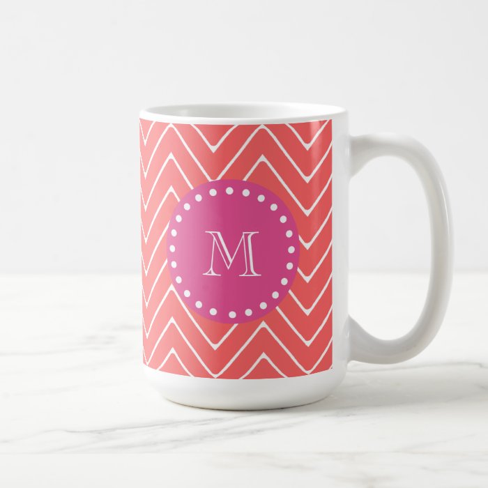 Hot Pink, Coral Chevron  Your Monogram Mug