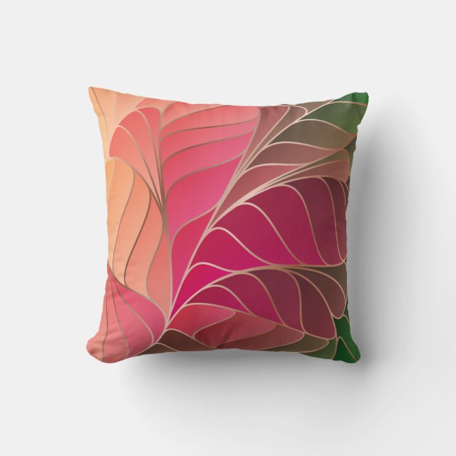 Hot Pink, Coral, Peach, Green New Art Nouveau Thro Throw Pillow (Front)