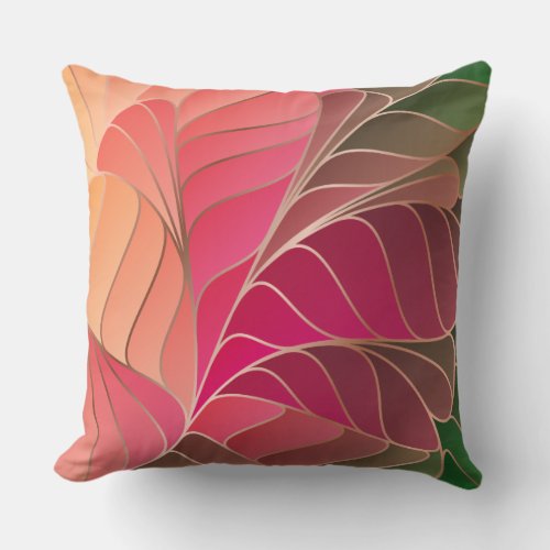 Hot Pink Coral Peach Green New Art Nouveau Throw Pillow