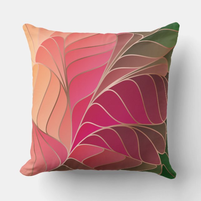 Hot Pink, Coral, Peach, Green New Art Nouveau Throw Pillow (Front)
