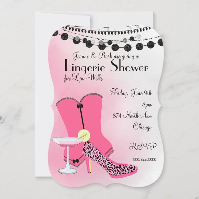 Hot Pink Corset Lingerie Party With Black Invitation (Front)
