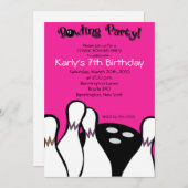 HOT PINK Cosmic Bowling Birthday Invitation 5x7 (Front/Back)