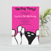 HOT PINK Cosmic Bowling Birthday Invitation 5x7 (Standing Front)
