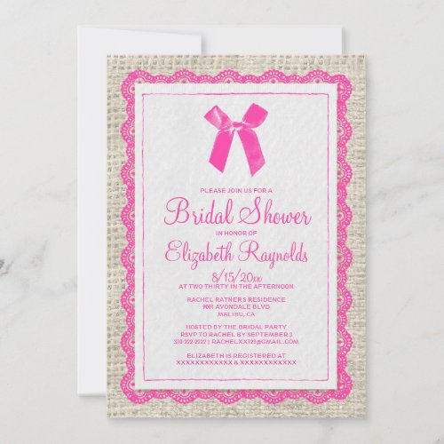 Hot Pink Country Burlap Bridal Shower Invitations