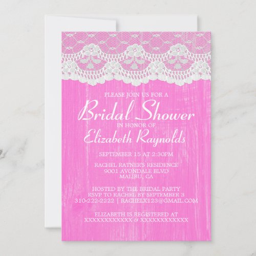 Hot Pink Country Lace Bridal Shower Invitations