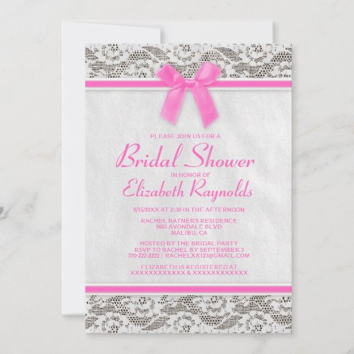 Hot Pink Country Lace Bridal Shower Invitations
