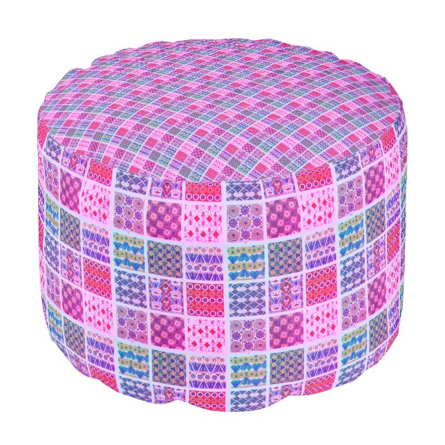 Hot Pink Country Quilt Pattern Pouf / Foot Rest (Angled Front)