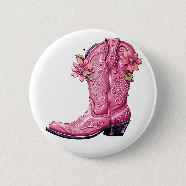 Hot Pink Cowgirl Boot Howdy Button (Front)