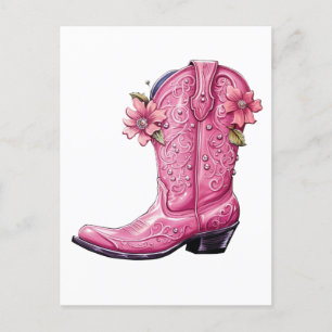 Hot Pink Cowgirl Boot Howdy Postcard