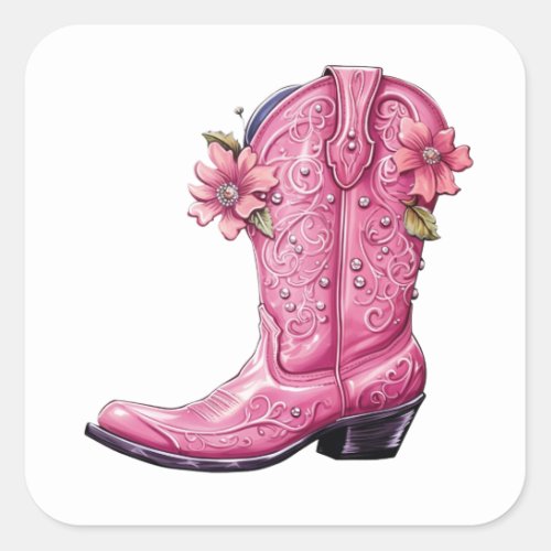 Hot Pink Cowgirl Boot Howdy Square Sticker