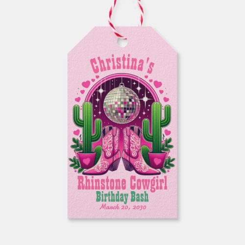 Hot Pink Cowgirl Boots  Disco Ball Bachelorette Gift Tags