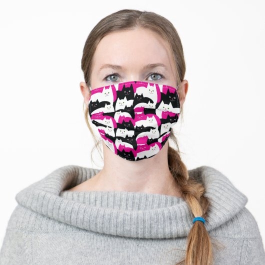 Hot Pink Crazy Cat Lady Funny Cat Lover Adult Cloth Face Mask (Worn)