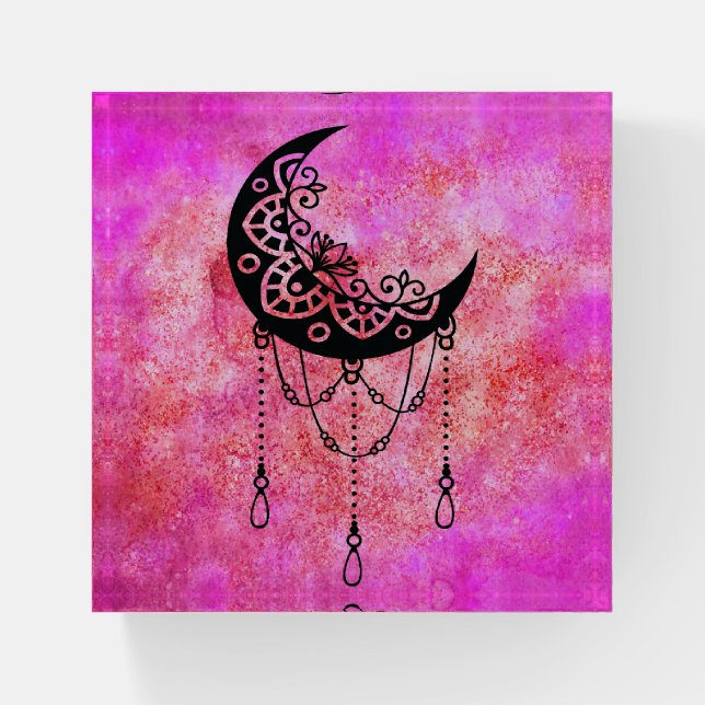 Hot Pink Crescent Moon Paperweight Design (Front)