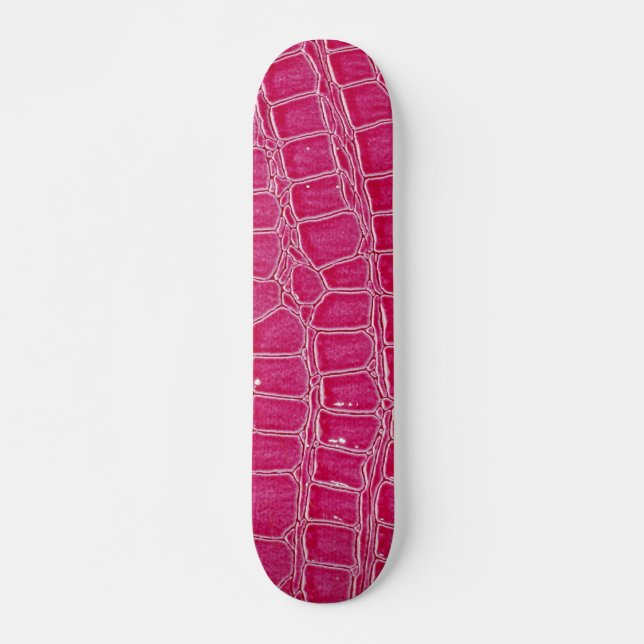 Hot Pink Croc Crocodile Skin Old School Skateboard Deck (Front)