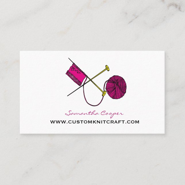 Hot Pink Crocheting & Knitting Business Card (Front)