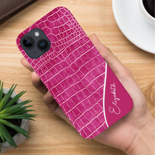 Hot Pink Crocodile Personalized Case-Mate iPhone 14 Case