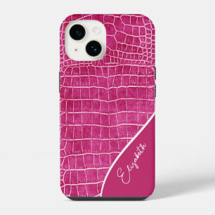Hot Pink Crocodile Personalized iPhone 14 Case