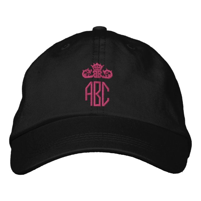 Hot Pink Crown Embroidered Hat Monogram Black Cap (Front)