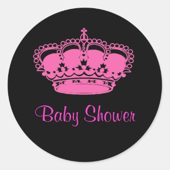 Hot Pink Crown Princess Baby Shower Stickers by BabyCentral at Zazzle