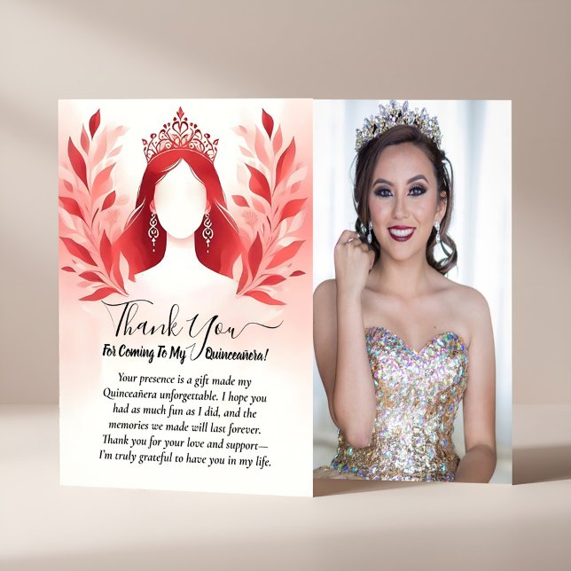 Hot Pink Crown Tiara Black Lace Red Quinceanera Thank You Card (Creator Uploaded)