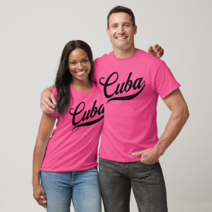 Hot Pink Cuba Script font text Men Women T-Shirt