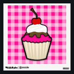 Hot Pink Cupcake Wall Decal<br><div class="desc">Cute, cartoon cupcake with Hot Pink icing. You will love this adorable cupcake with whipped cream and cherry on top! Great gift for anyone from girls that love cupcakes to a bakery owner! Images used on this item are licensed and © Graphics Factory.com</div>