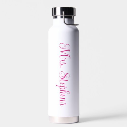 Hot Pink Curly Calligraphy Name Water Bottle