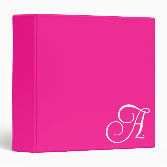 Hot Pink Curly Script Monogram 3 Ring Binder (Front/Spine)