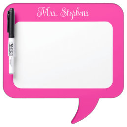 Hot Pink Curly Script Teacher Name Dry Erase Board