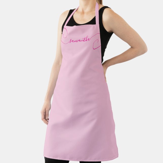 Hot Pink Curly Signature Apron (Insitu)