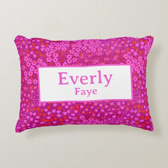 Hot Pink Custom Baby Girl Name Nursery Decor Accent Pillow (Front)