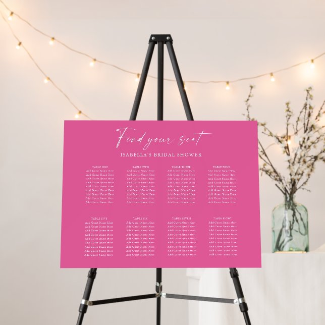 Hot Pink Custom Bridal Shower 8 Seating Chart Foam Board (In Situ (Stand))