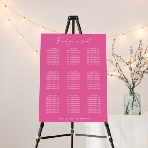 Hot Pink Custom Bridal Shower 9 Seating Chart Foam Board