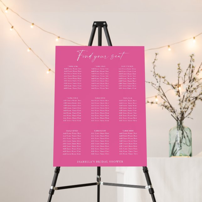 Hot Pink Custom Bridal Shower 9 Seating Chart Foam Board (In Situ (Stand))