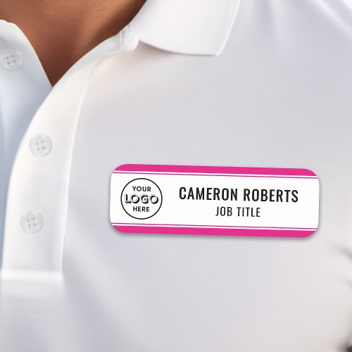 Hot Pink Custom Company Logo Employee Name Tag