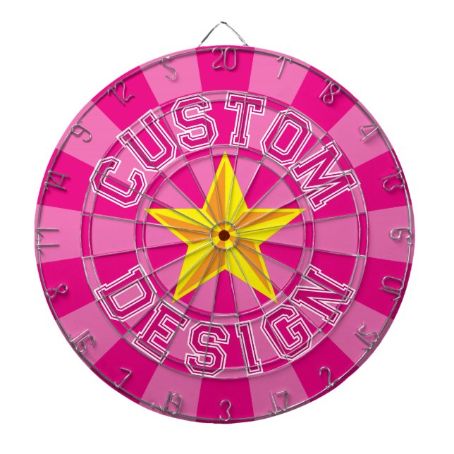 Hot Pink Custom Design Text With Yellow Star Dart Board (Front)