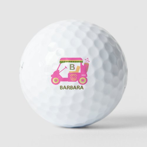 Hot Pink Custom Golf Cart Monogram Name      Golf Balls
