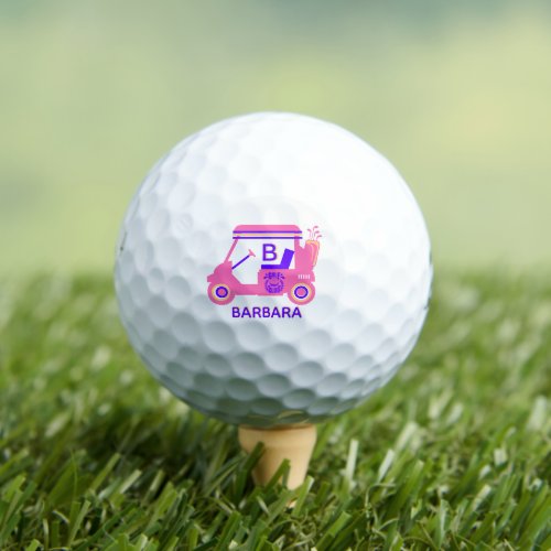 Hot Pink Custom Golf Cart Monogram Name     Golf Balls