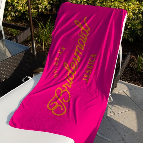 Hot Pink Custom Minimalist Bridesmaid Beach Towel