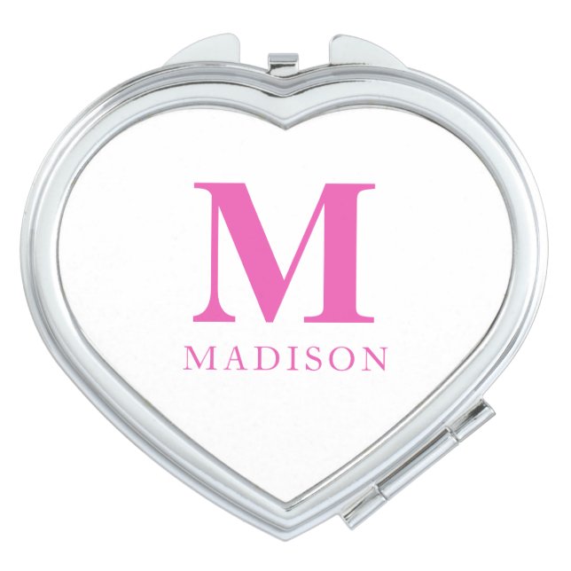 Hot Pink Custom Monogram Name Compact Mirror (Front)