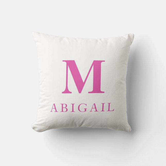 Hot Pink Custom Monogram Name Throw Pillow (Front)