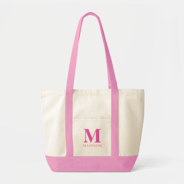 Hot Pink Custom Monogram Name Tote Bag (Front)