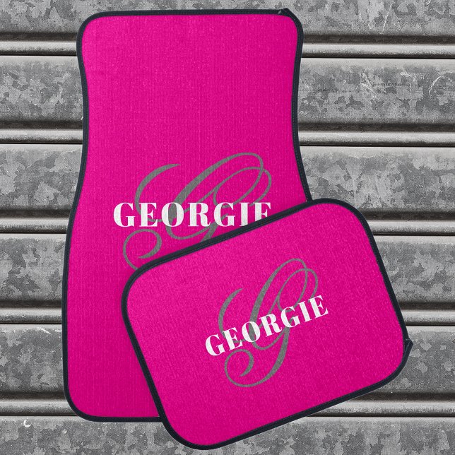 Hot Pink Custom Monogram Script Car Floor Mat (Creator Uploaded)